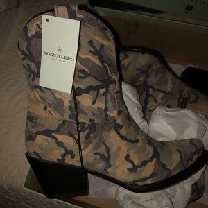 Camo Print Leather Cowboy Boots